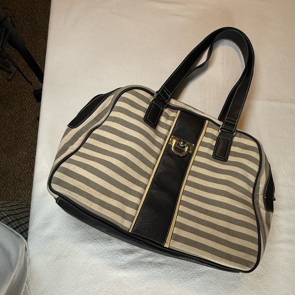 BUENO Striped Canvas Duffel Bag, Carry All , Weekender, Looks New - Picture 1 of 10